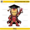 Cute iron hero graduation PNG with superhero wearing cap and holding diploma