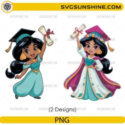 Cute Jasmine Disney Princess graduation PNG bundle holding diploma