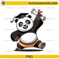 Cute Kung Fu Panda graduation PNG holding diploma and wearing graduation cap