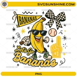 Let's Go Bananas mascot PNG with funny banana baseball sports graphic design