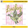 Lucky Duck Striped Design PNG with flying duck and retro pink stripes