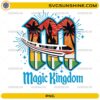 Magic Kingdom PNG with castle monorail and sunset design