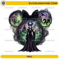 Maleficent Mickey Minnie Ears PNG dark fantasy Disney inspired design with magical green flames and gothic villain artwork