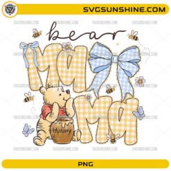 Mama bear pooh PNG with honey pot bees and bow cute mom design