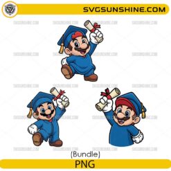 Cute Mario Graduation Bundle PNG with graduation cap and diploma