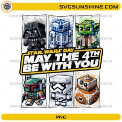 May The 4th Be With You PNG with Star Wars chibi characters Darth Vader Yoda R2-D2 BB-8