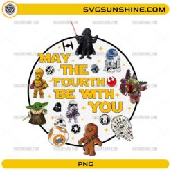 May The Fourth Be With You PNG with circular layout and multiple sci-fi characters