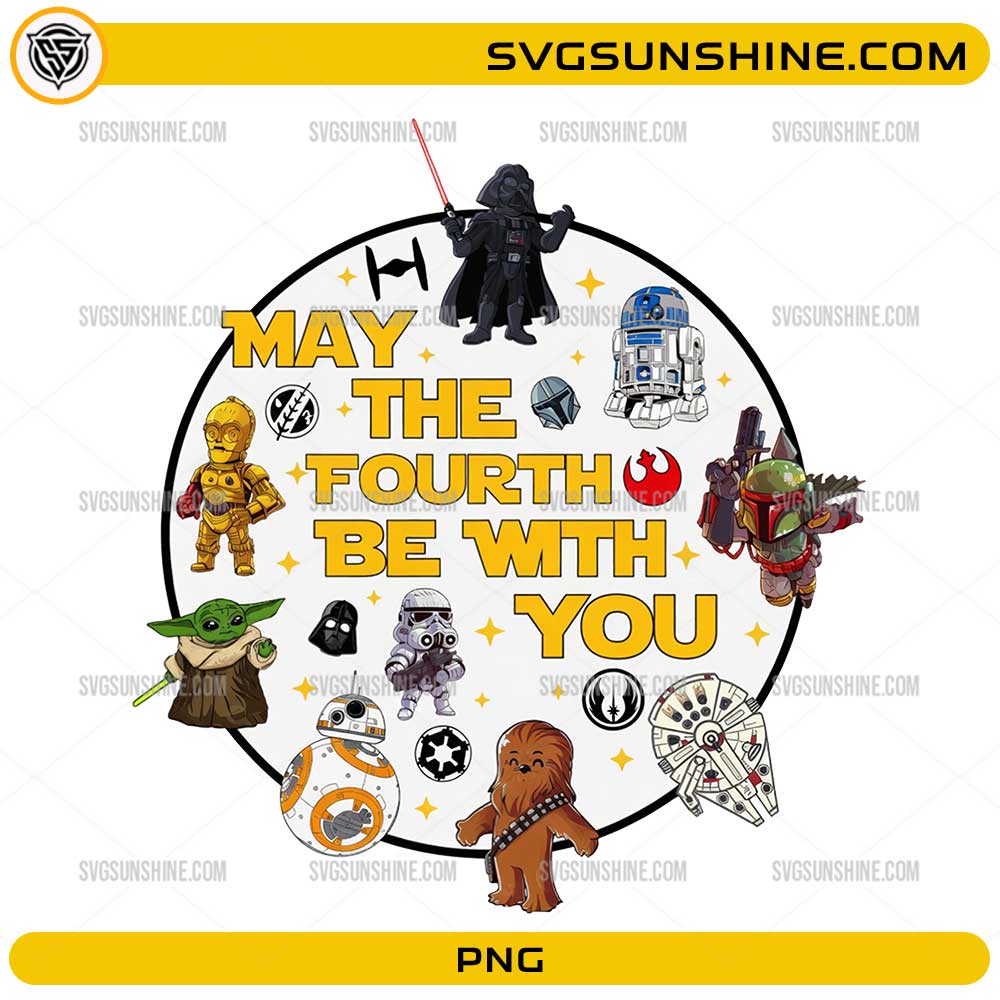 May The Fourth Be With You PNG with circular layout and multiple sci-fi characters
