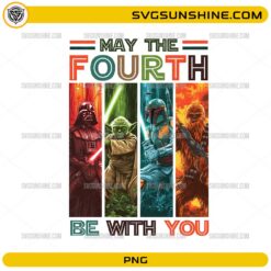 May The Fourth Be With You PNG with character panel design and colorful background