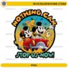 Mickey Runaway Railway Nothing Can Stop Us Now PNG featuring Mickey Mouse, Minnie Mouse, Pluto, and cartoon car adventure artwork