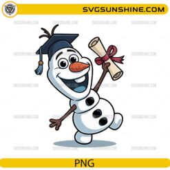 Olaf graduation PNG cute snowman graduate holding diploma