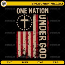 One Nation Under God SVG with cross and distressed American flag patriotic design