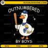 Outnumbered By Boys SVG with cute goose holding bat and toys