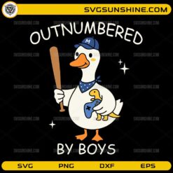 Outnumbered By Boys SVG with cute goose holding bat and toys