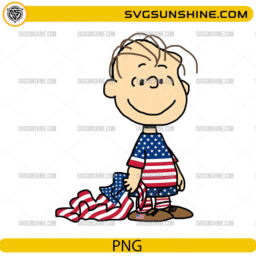 Patriotic Linus Peanuts PNG wearing American flag outfit for 4th of July crafts