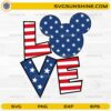 Patriotic LOVE Mickey SVG with American flag stars and stripes design