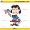 Patriotic Lucy Peanuts PNG holding American flag in red white and blue outfit