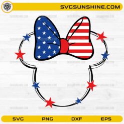 Patriotic Minnie monogram frame SVG with American flag bow and stars