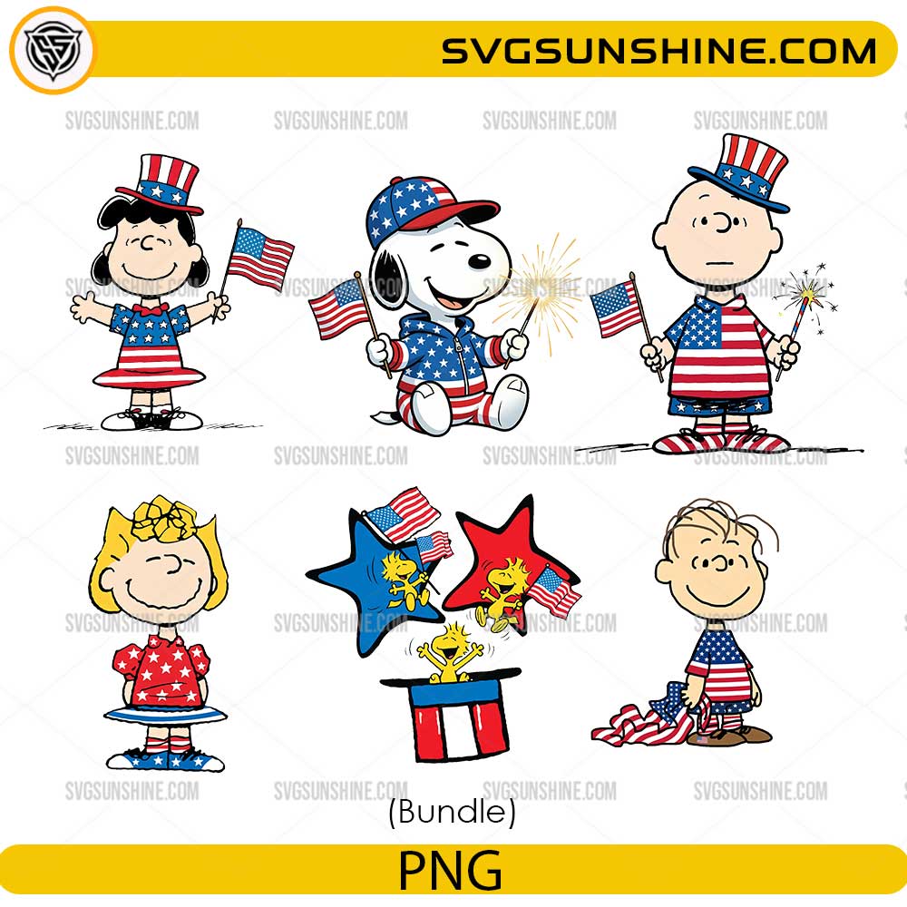Patriotic Peanuts Bundle PNG with Snoopy and friends celebrating the 4th of July