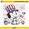 Patriotic Snoopy with fireworks and American flags PNG for 4th of July