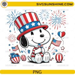 Patriotic Snoopy with fireworks and American flags PNG for 4th of July