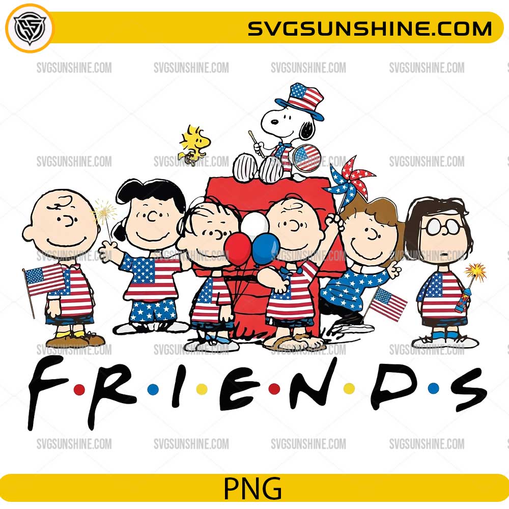 Patriotic Peanuts Friends PNG with Snoopy and friends celebrating the 4th of July