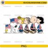 Patriotic Peanuts Gang PNG with Snoopy and friends wearing American flag outfits
