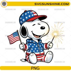 Patriotic Snoopy holding American flag and sparkler PNG for 4th of July