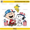 Patriotic Snoopy Charlie Brown PNG celebrating 4th of July with American-themed decorations