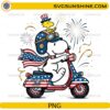 Patriotic Snoopy riding scooter PNG for 4th of July sublimation design
