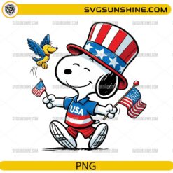 Patriotic Snoopy USA PNG with American flags and Uncle Sam hat for 4th of July crafts