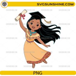 Cute Pocahontas Disney Princess Graduation PNG holding diploma and wearing graduation cap