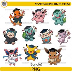 Cute Pokemon graduation bundle PNG with diploma and graduation cap