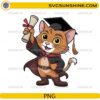 Cute Puss In Boots graduation PNG holding diploma with graduation cap