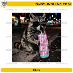 Cute raccoon wearing sunglasses holding a soda can PNG design