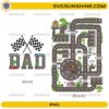 Racing Dad Father's Day PNG Bundle featuring checkered racing flags, dad typography, and race track map back design