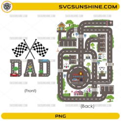 Racing Dad Father's Day PNG Bundle featuring checkered racing flags, dad typography, and race track map back design