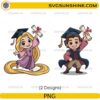 Cute Rapunzel and Flynn Rider graduation PNG bundle with diploma and graduation cap
