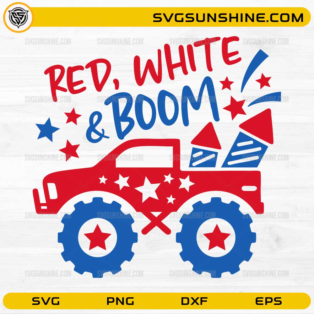 Red White And Boom SVG patriotic monster truck design for 4th of July crafts