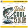 Reel Cool Dad PNG featuring a jumping largemouth bass, fishing rod, and camouflage-style lettering