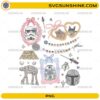 Retro Coquette Disney Star Wars PNG Bundle featuring pastel bows, Star Wars-inspired elements, and May The Force Be With You design