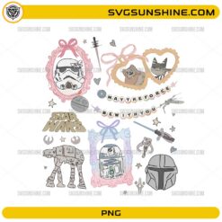 Retro Coquette Disney Star Wars PNG Bundle featuring pastel bows, Star Wars-inspired elements, and May The Force Be With You design