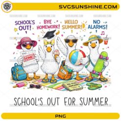 School’s Out Goose PNG design with cute geese celebrating summer vacation