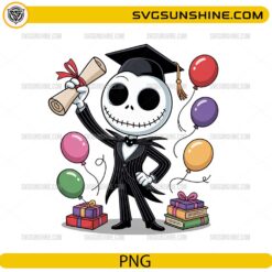 Cute skeleton graduation PNG with diploma balloons and graduation cap