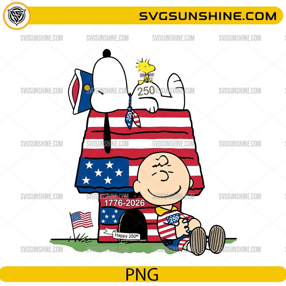 Snoopy 1776-2026 PNG with patriotic USA 250 American flag design