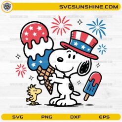 Snoopy USA Independence Day SVG with patriotic ice cream and fireworks design