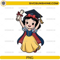 Cute Snow White Disney Princess Graduation PNG holding diploma and wearing graduation cap