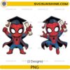 Cute spider hero graduation PNG bundle with superhero graduate holding diploma