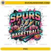 Spurs Basketball Team PNG with retro neon basketball artwork