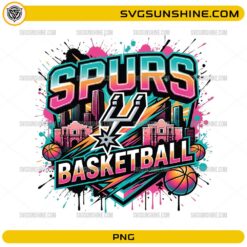 Spurs Basketball Team PNG with retro neon basketball artwork